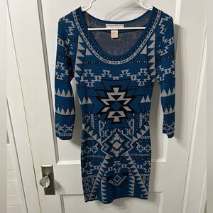 Flying Tomato Blue and Gray Bodycon Dress with Scoop Neck